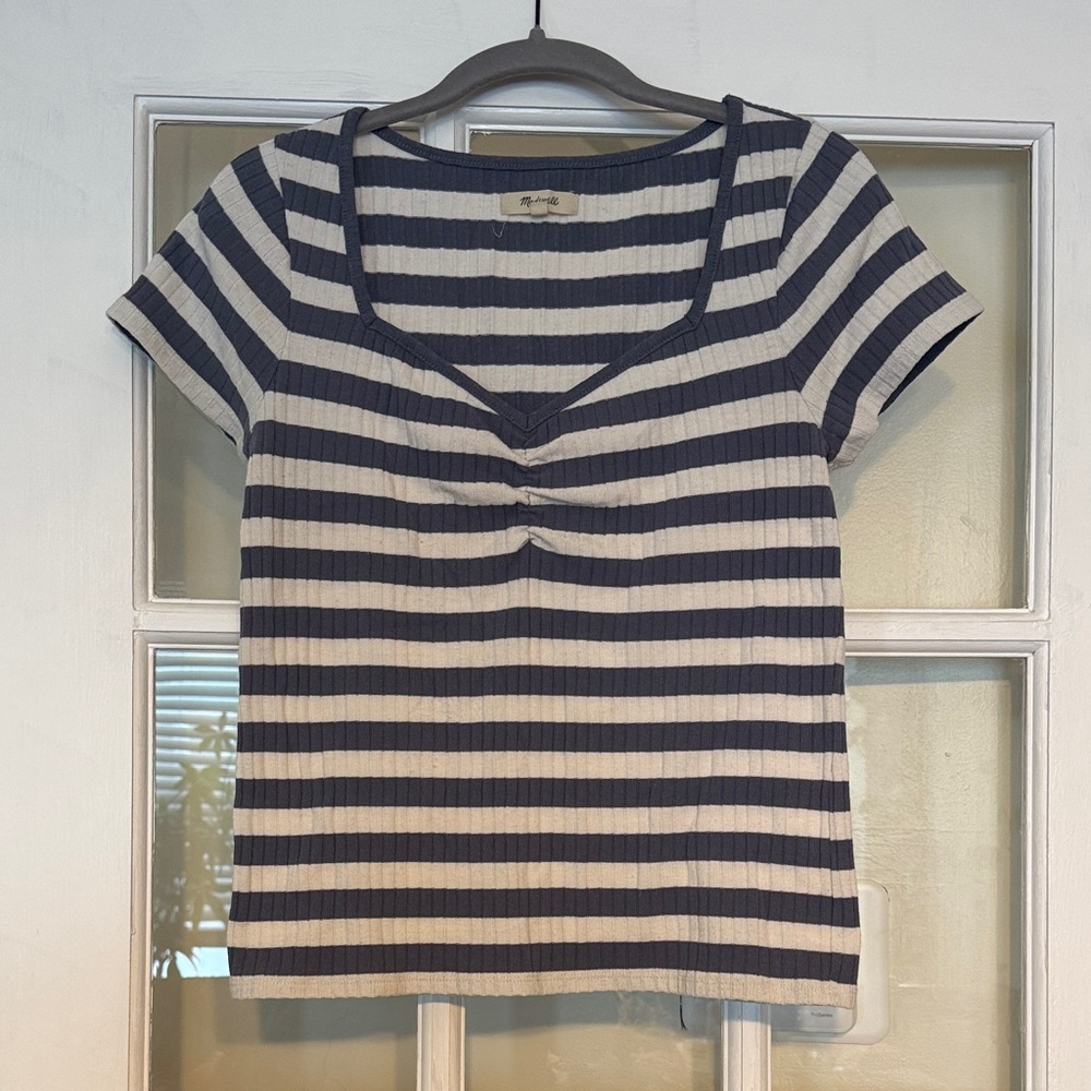 Madewell Navy and Cream Striped Tee